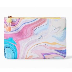 Marble swirl Ipsy makeup bag with round marble zipper pull